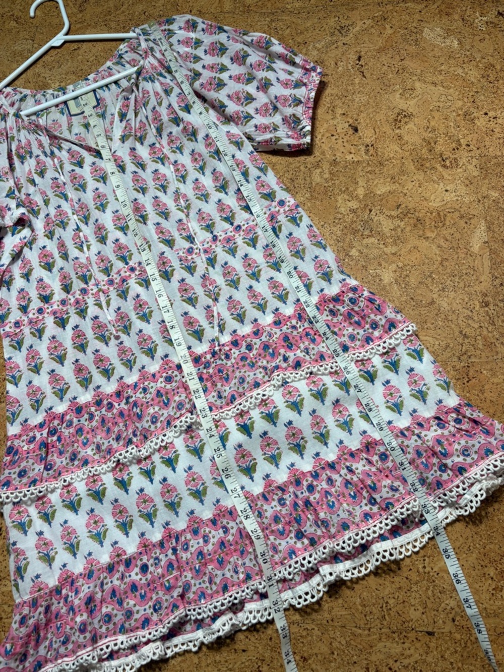 Bell By Alicia Bell Roxy Floral Cotton Tiered Mini Dress In Pink/White Sz S - Picture 11 of 15